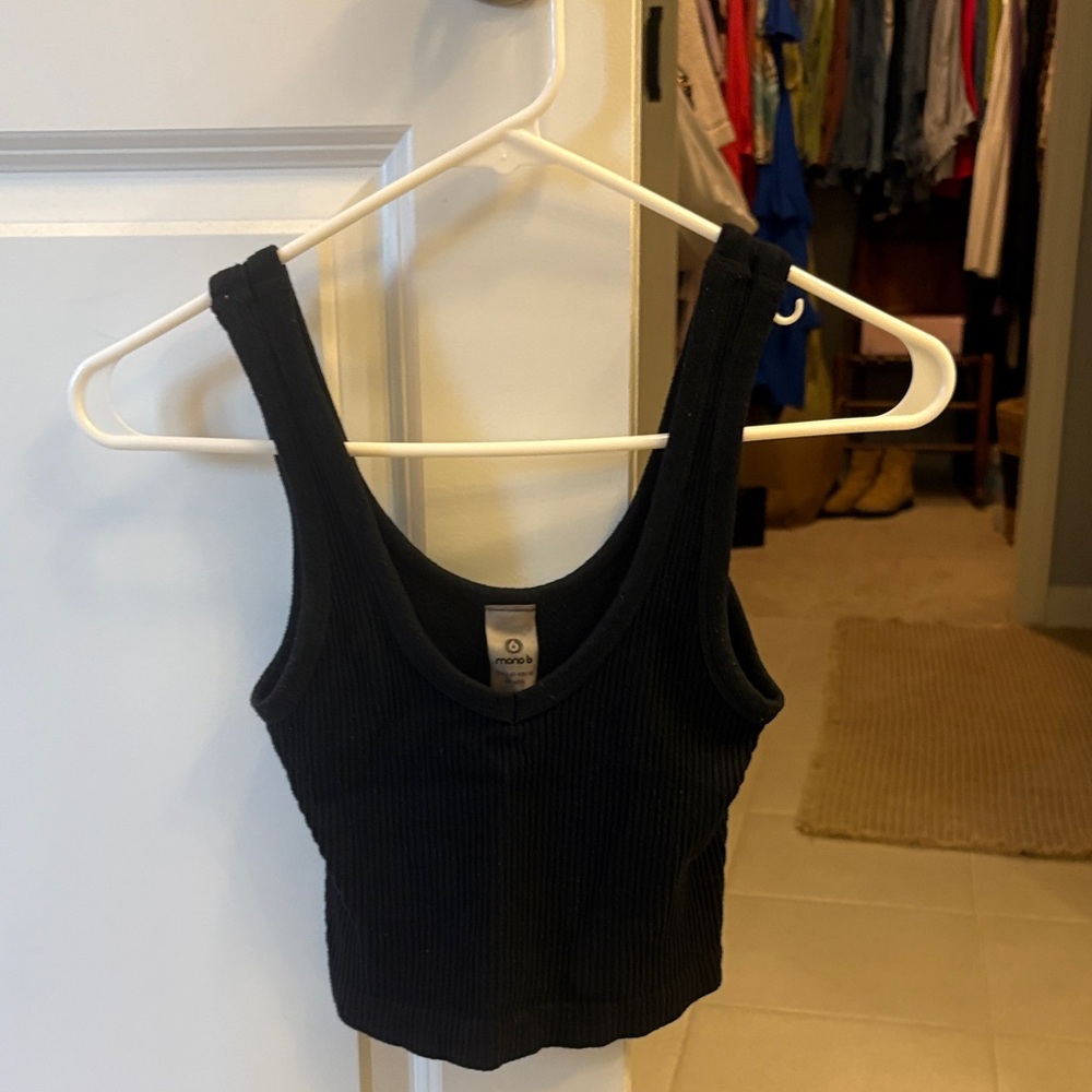 Mono B Black Ribbed Crop Tank